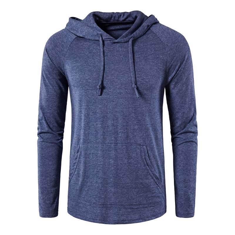 SIR7 Men's Gym Workout Active Long Sleeve Pullover Lightweight Hoodie Casual Hooded Sweatshirts(Deep Blue X-Large) - Image 2